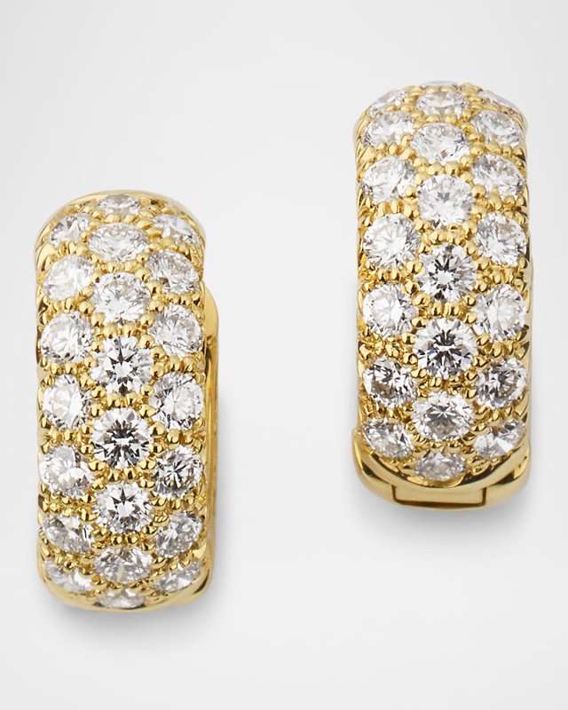 18K Yellow Gold Diamond Huggie Earrings